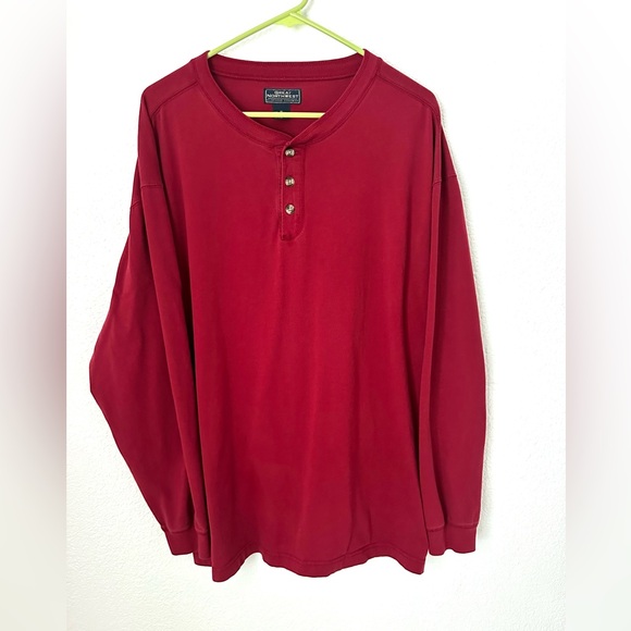 Great Northwest Henley Long Sleeve Shirt Men’s L Red 100% Cotton Casual Top - Picture 1 of 6